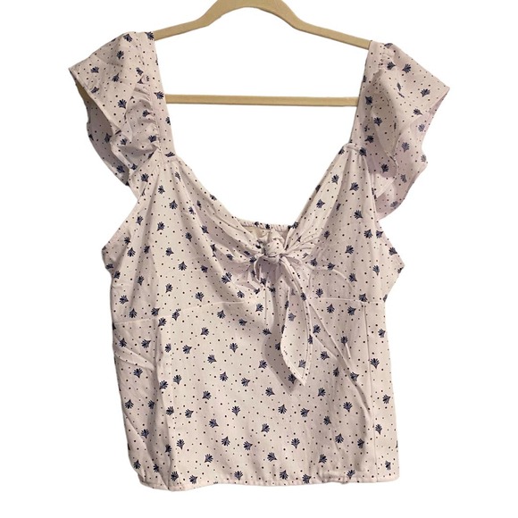 NWT LOFT Black and White Floral Ruffled Strap Elastic Blouse Size 14 - Picture 1 of 5